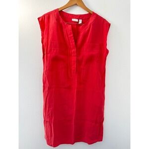 Chico's Sleeveless Shift Dress‎ Size L Orange Rayon Pockets Summer Lightweight